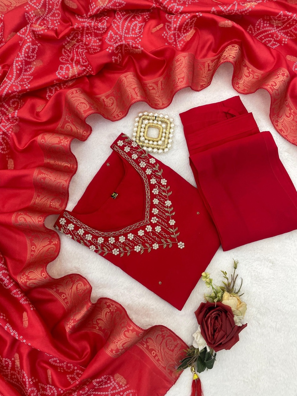 Red Embroidered Salwar Kameez Set